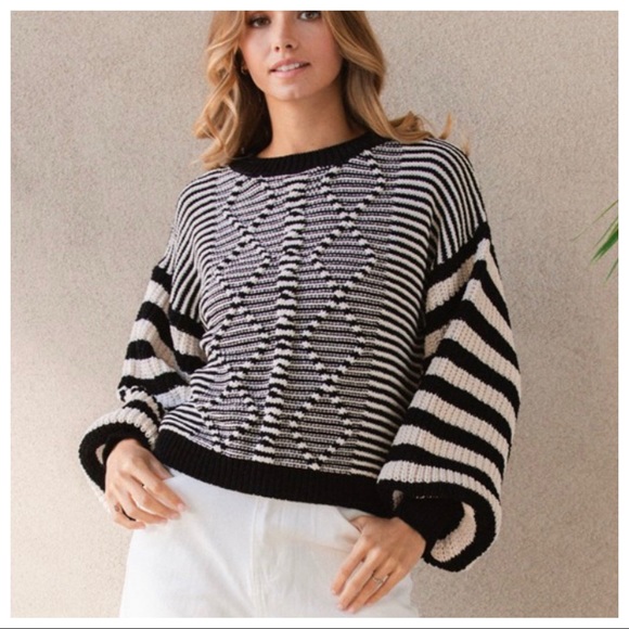 #01 LAST ONE Fall Perfect Boho Stripe Cable Sweater - Picture 2 of 5